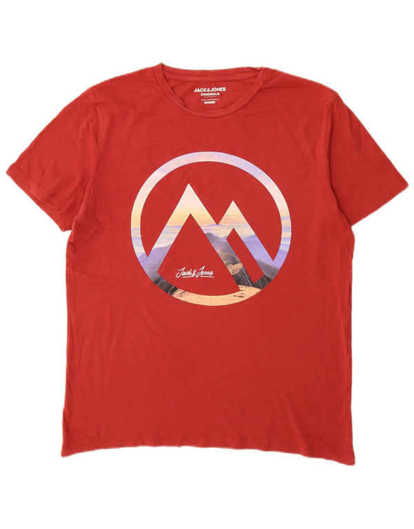 Jack & Jones Mens Regular Fit Graphic T-Shirt Top Large Red Cotton