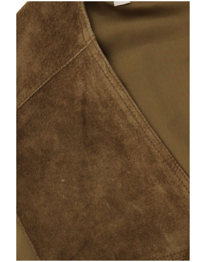 PIONIER Mens Suede Gilet UK 22 3XL Khaki Leather