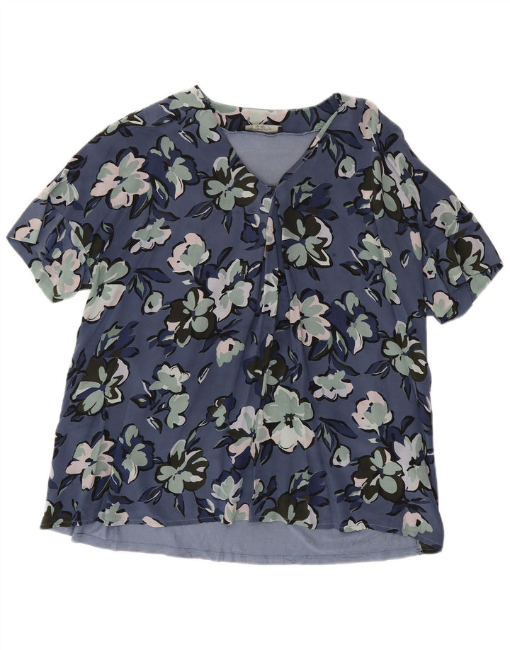 Max Mara Womens Weekend Blouse Top UK 18 XL Navy Blue Floral Silk