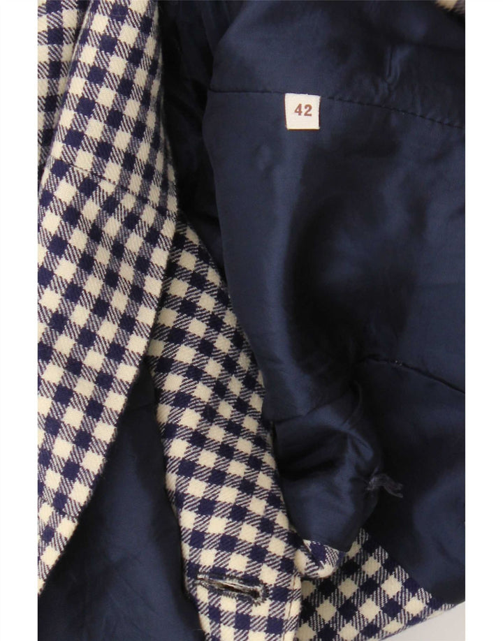 Vintage Womens Double Breasted Blazer Jacket IT 42 Medium Navy Blue Gingham