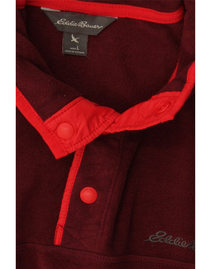 EDDIE BAUER Mens Button Neck Fleece Jumper Large Burgundy Polyester Vintage Eddie Bauer and Second-Hand Eddie Bauer from Messina Hembry 