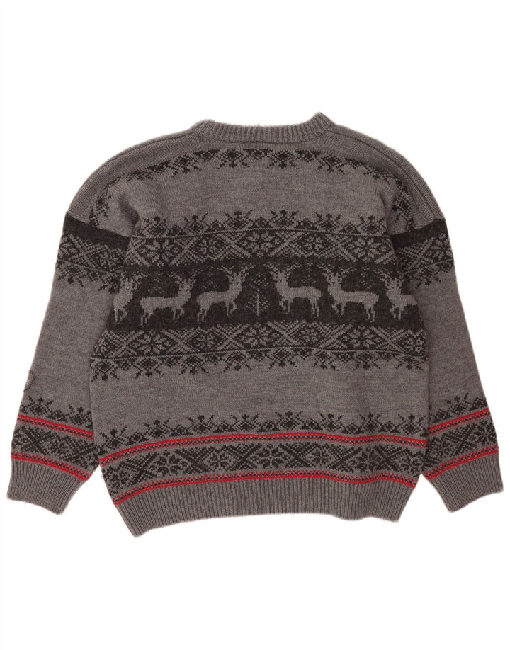 Hot Stuff Mens Crew Neck Jumper Sweater Large Grey Fair Isle Wool