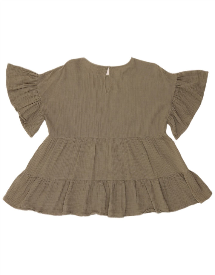 French Connection Womens Oversized Blouse Top UK 8 Small  Khaki Cotton