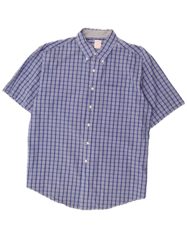 BROOKS BROTHERS Mens Short Sleeve Regular Fit Shirt XL Blue Check Cotton