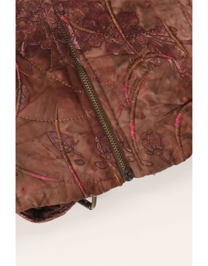 Vintage Womens Quilted Jacket UK 10 Small Brown Floral