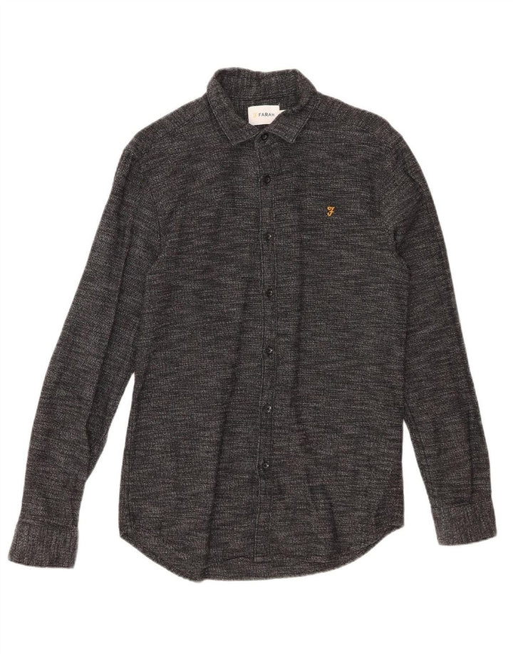 FARAH Mens Slim Fit Flannel Shirt Medium Grey Flecked Cotton