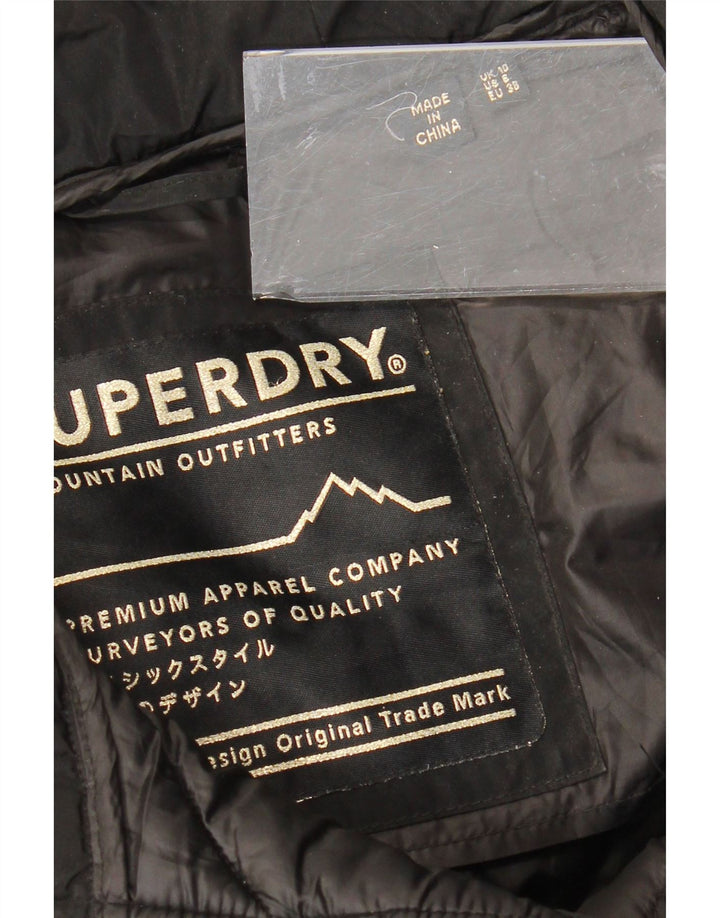 SUPERDRY Womens Hooded Padded Coat UK 10 Small Black Polyester
