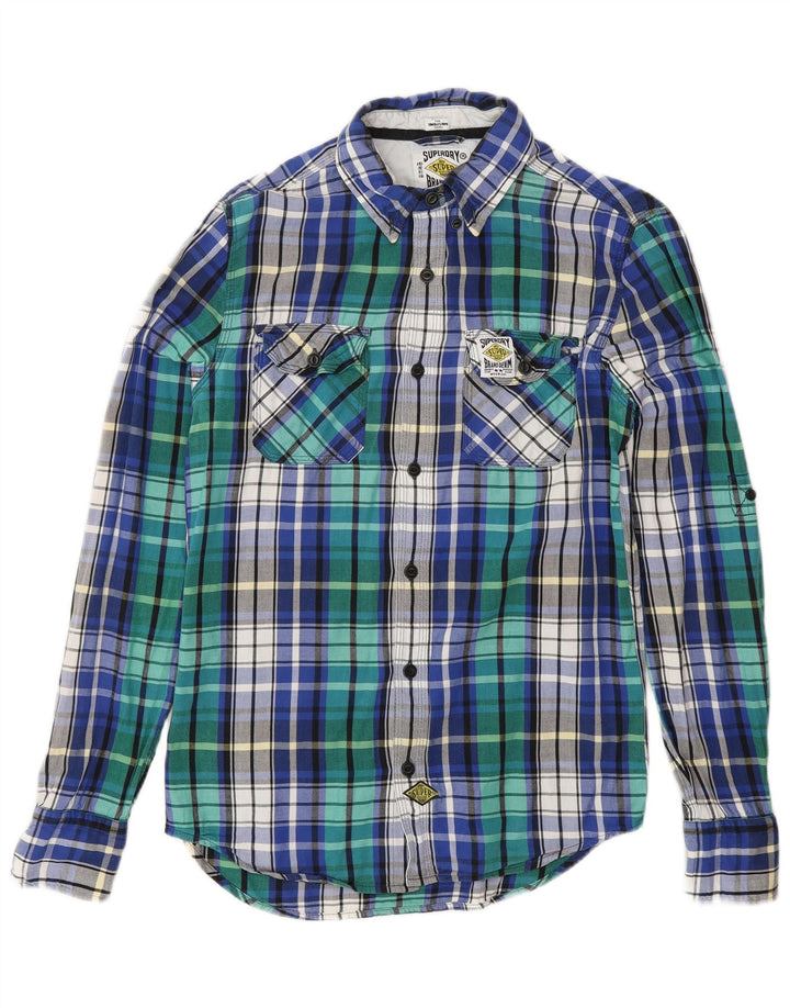 SUPERDRY Mens Flannel Shirt Small Blue Check Cotton