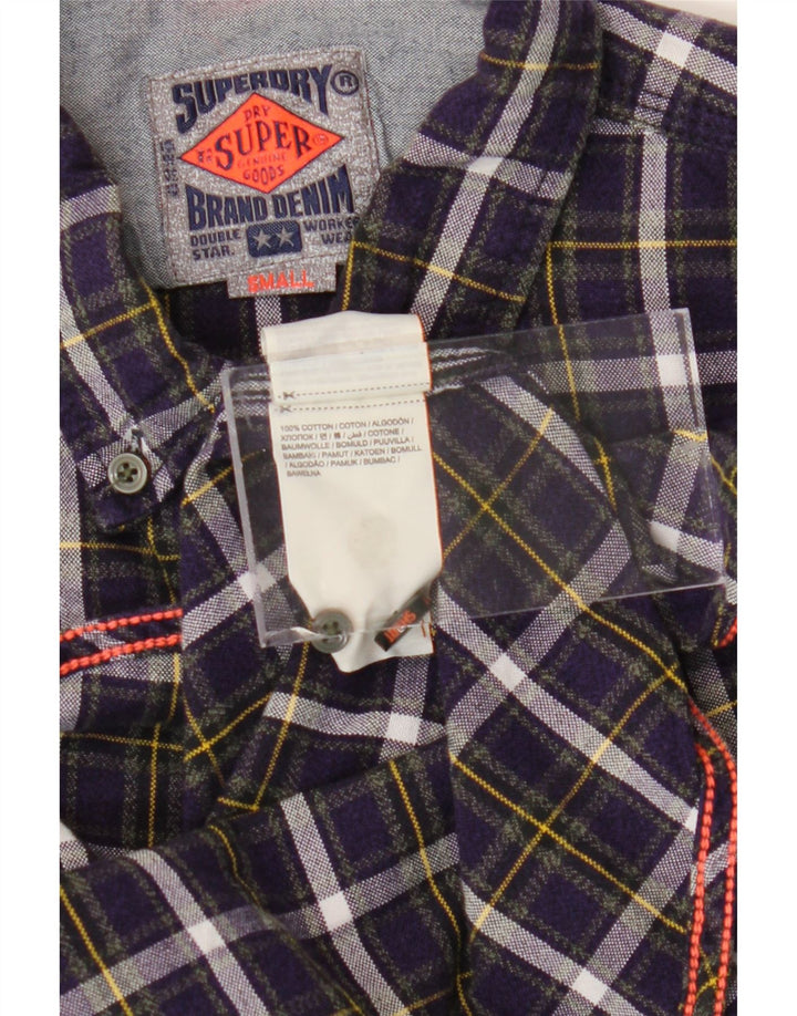 SUPERDRY Mens Flannel Shirt Small Purple Check Cotton