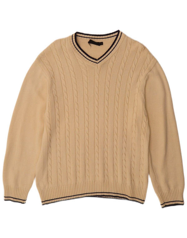 Jeanagers Mens V-Neck Jumper Sweater Large Beige Cotton