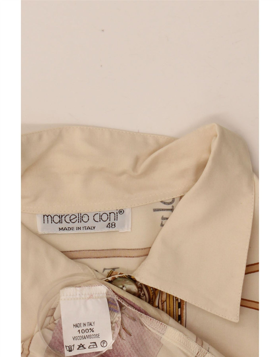MARCELLO CIONI Womens Graphic Shirt Blouse IT 48 XL Off White Colourblock