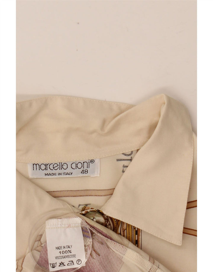 MARCELLO CIONI Womens Graphic Shirt Blouse IT 48 XL Off White Colourblock