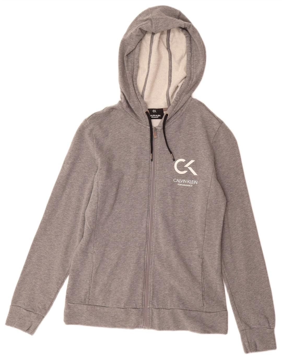 CALVIN KLEIN Womens Performance Zip Hoodie Sweater UK 12 Medium Grey