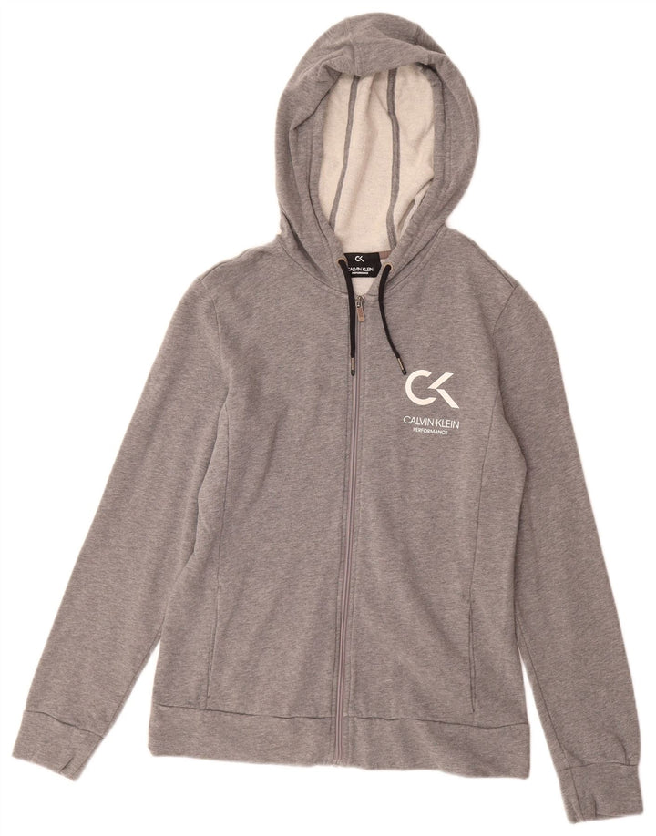 CALVIN KLEIN Womens Performance Zip Hoodie Sweater UK 12 Medium Grey