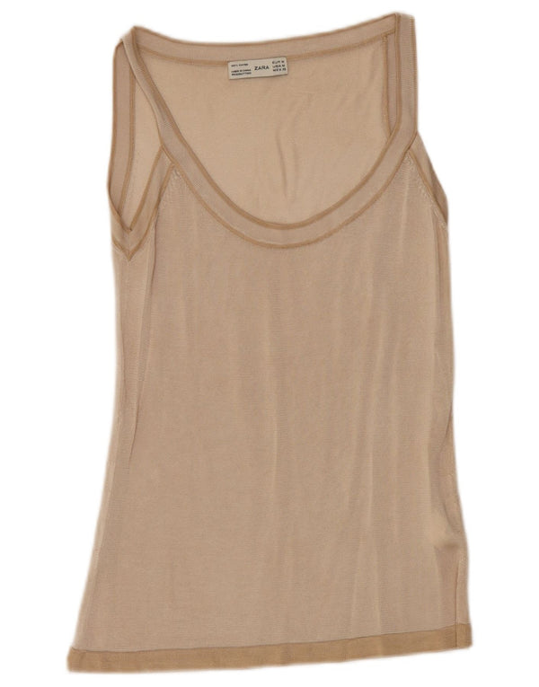 Zara Womens Vest Top UK 12 Medium Beige Viscose