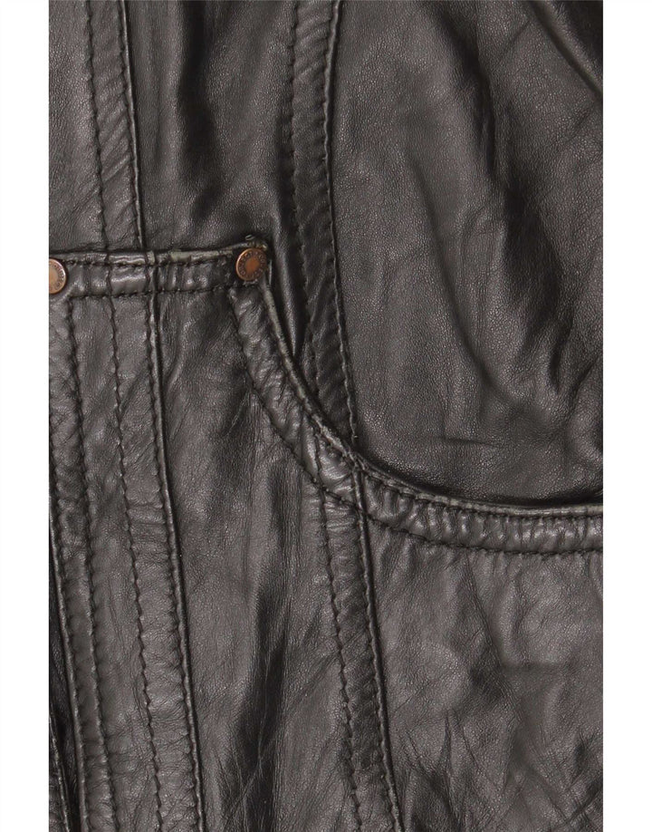 Object Womens Leather Jacket UK 10 Small Black Leather