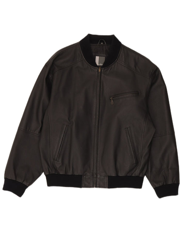 Henry Morell Mens Bomber Leather Jacket EU 48 Medium Black Leather