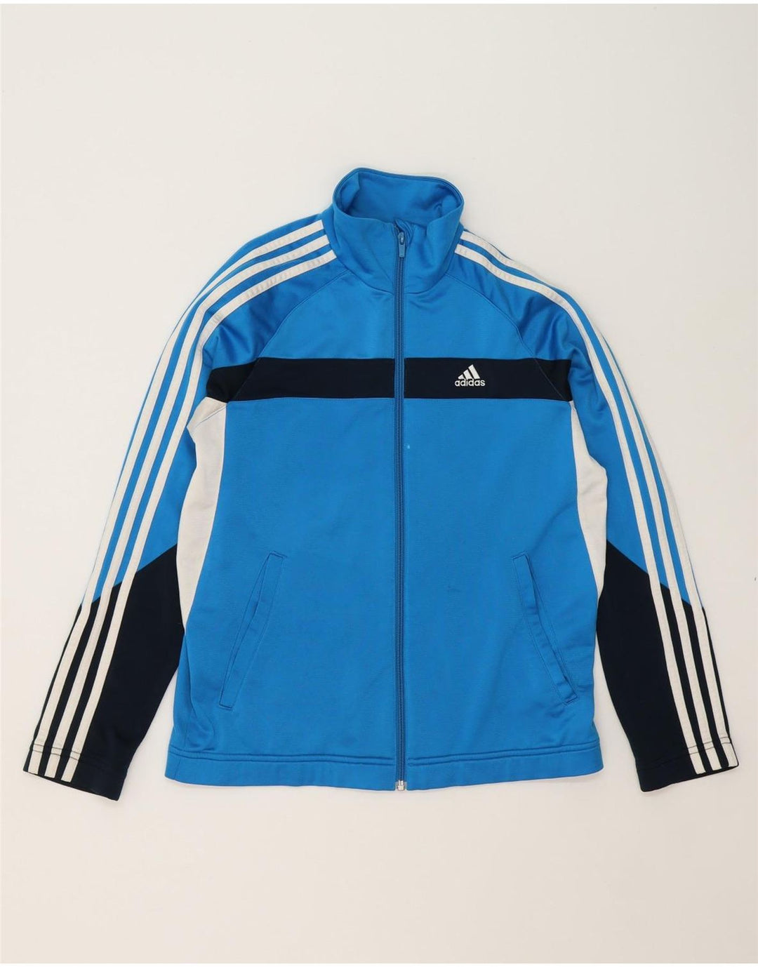 ADIDAS Boys Tracksuit Top Jacket 13-14 Years Blue Colourblock Polyester Vintage Adidas and Second-Hand Adidas from Messina Hembry 