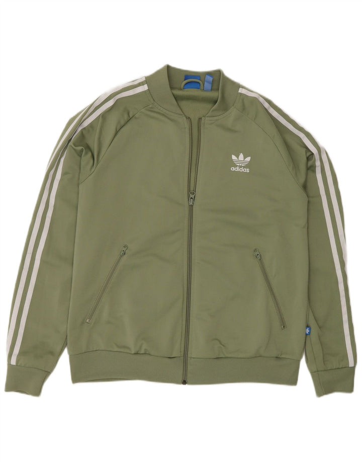 Adidas Womens Graphic Tracksuit Top Jacket UK 16 Large Green Polyester