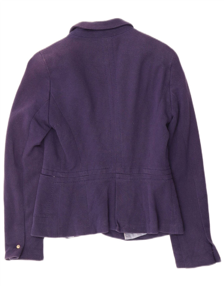 Zara Womens Crop 1 Button Blazer Jacket UK 12 Medium Navy Blue Cotton