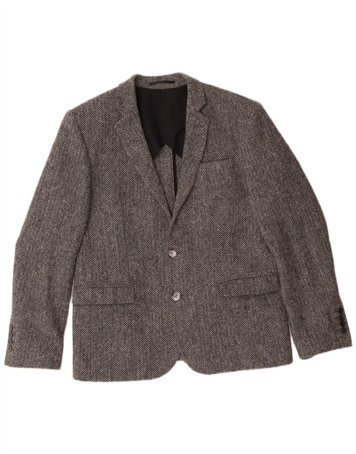 HARRIS TWEED Mens Blazer Jacket UK 40 Large Grey Herringbone Classic