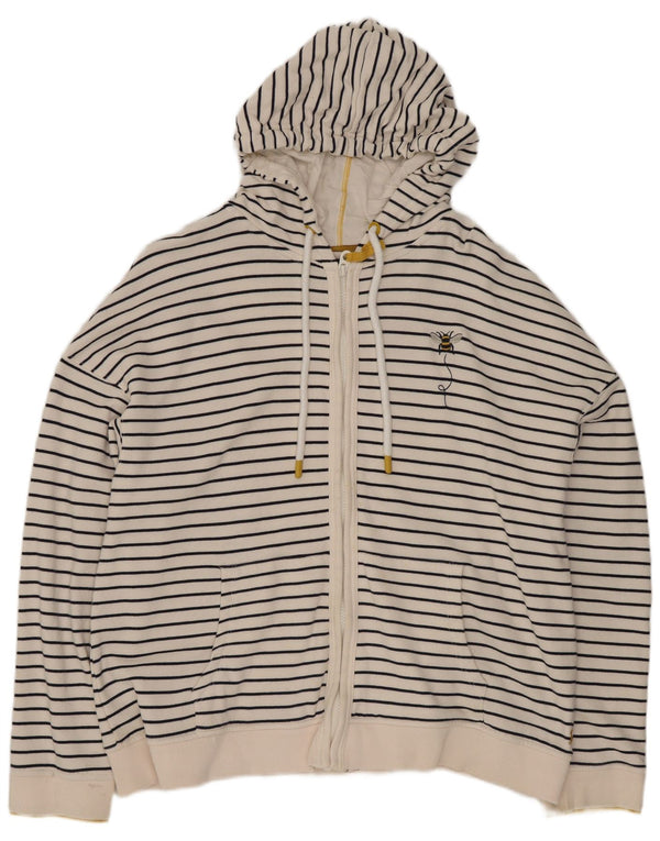 Joules Womens Oversized Zip Hoodie Sweater UK 16 Large White Striped