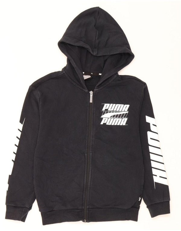 PUMA Boys Graphic Zip Hoodie Sweater 9-10 Years Black Cotton