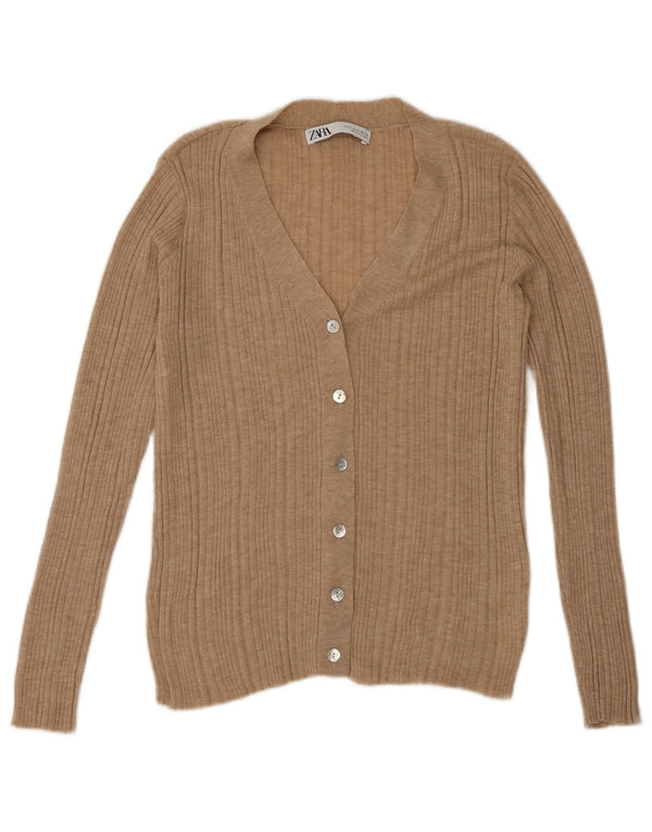 Zara Womens Cardigan Sweater UK 10 Small Beige Nylon