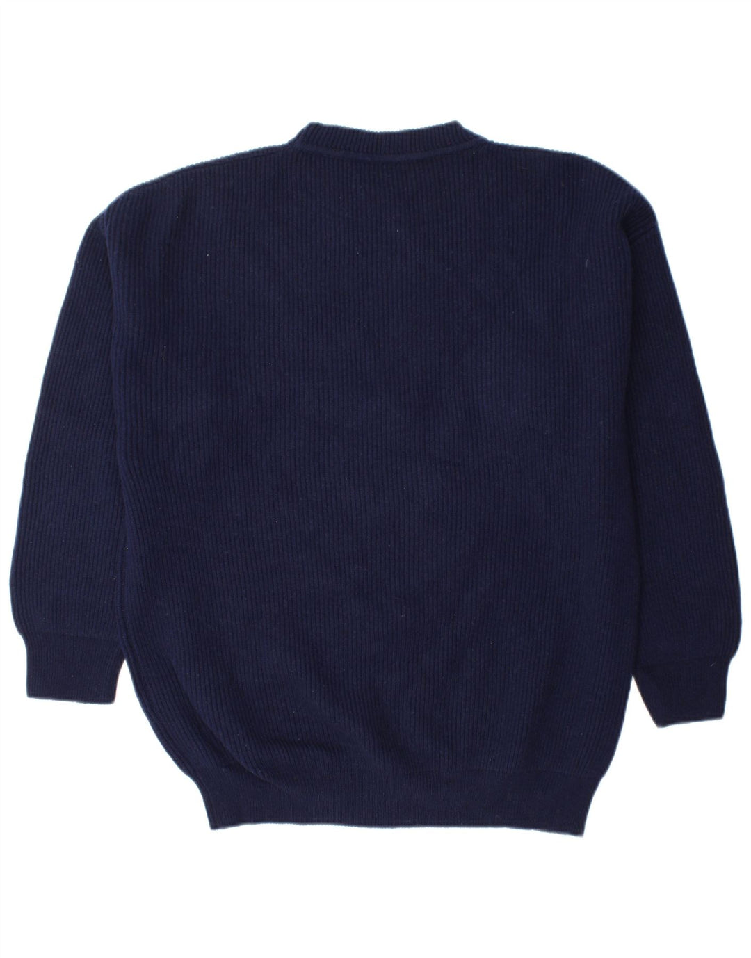 BENETTON Mens Crew Neck Jumper Sweater Medium Navy Blue Virgin Wool