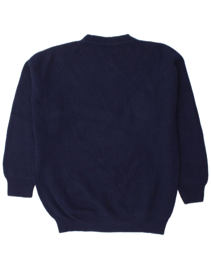 BENETTON Mens Crew Neck Jumper Sweater Medium Navy Blue Virgin Wool