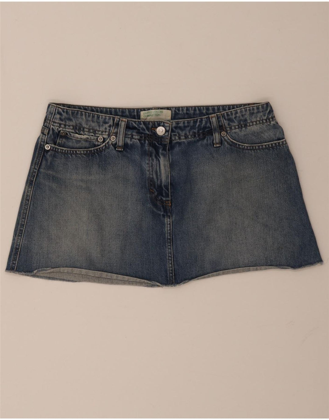 Benetton Womens Denim Mini Skirt IT 46 Large W32 Blue Cotton