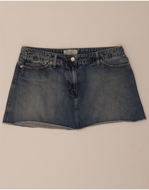 Benetton Womens Denim Mini Skirt IT 46 Large W32 Blue Cotton