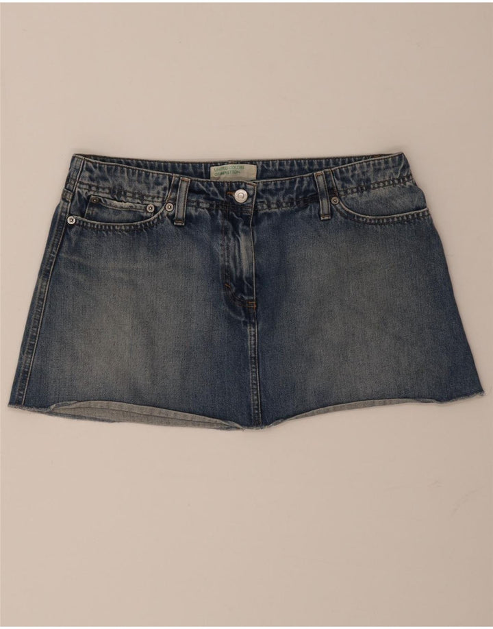 Benetton Womens Denim Mini Skirt IT 46 Large W32 Blue Cotton