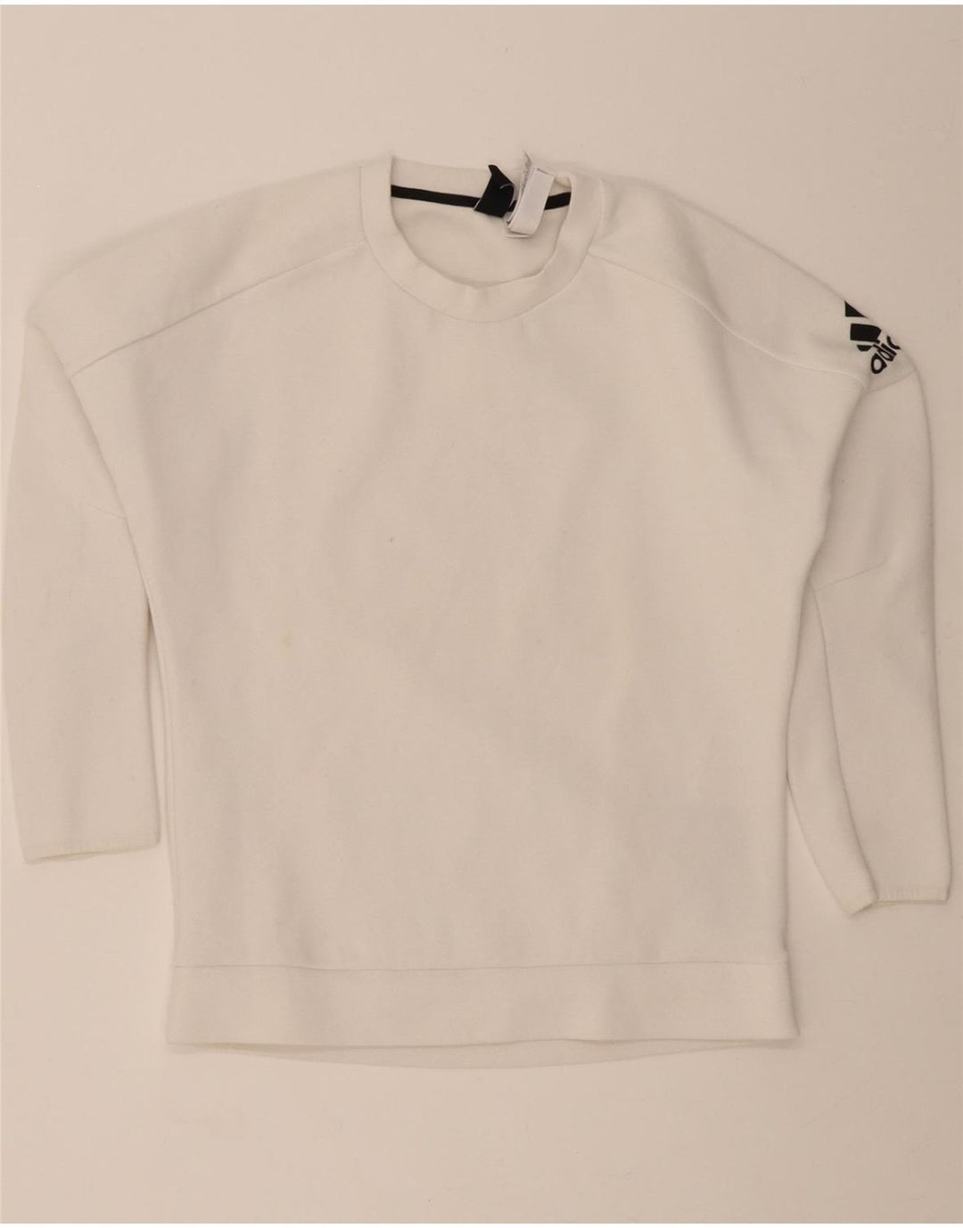 ADIDAS Womens Graphic Oversized Sweatshirt Jumper UK 8/10 Small White Vintage Adidas and Second-Hand Adidas from Messina Hembry 