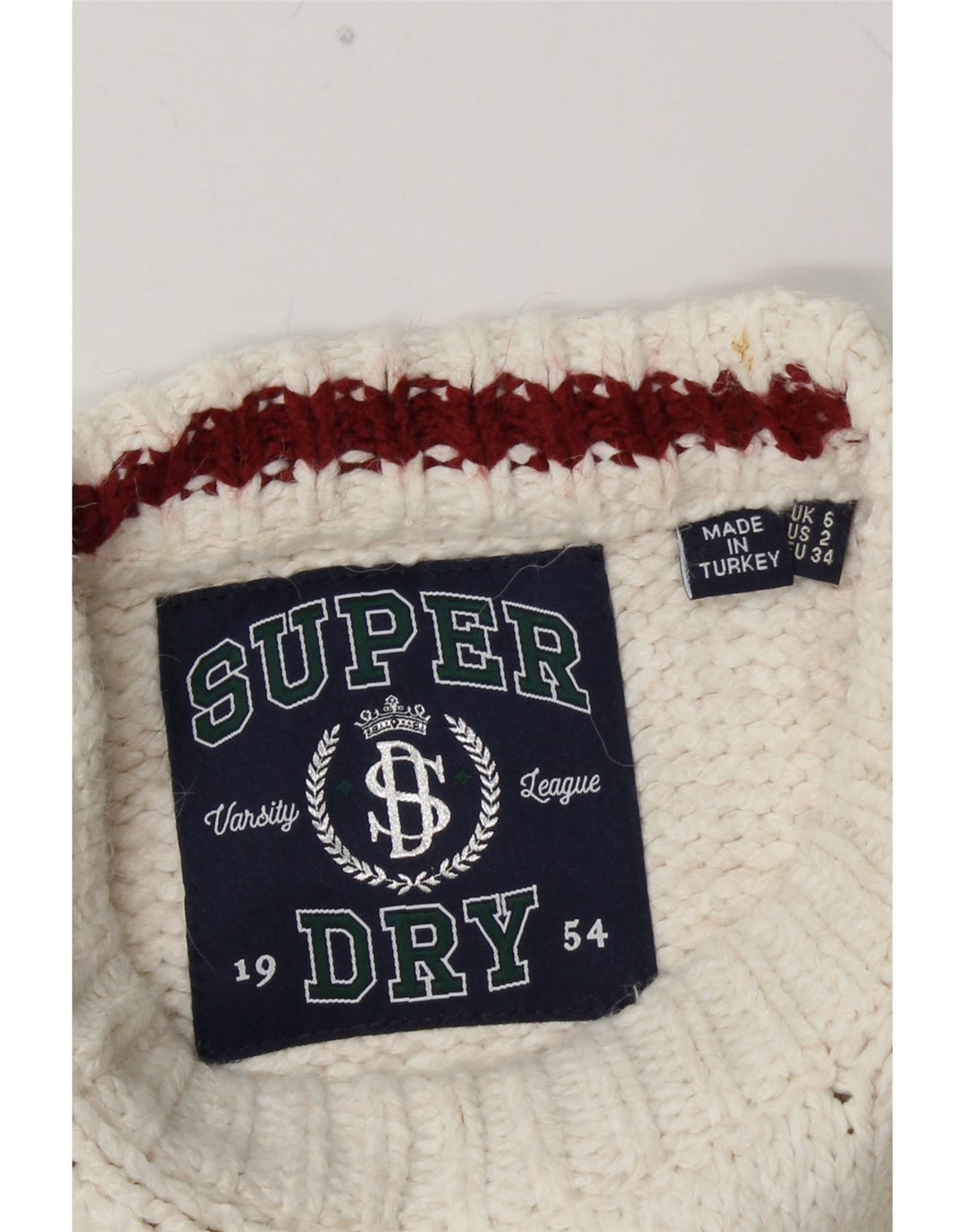 SUPERDRY Womens Crew Neck Jumper Sweater UK 6 XS White Colourblock