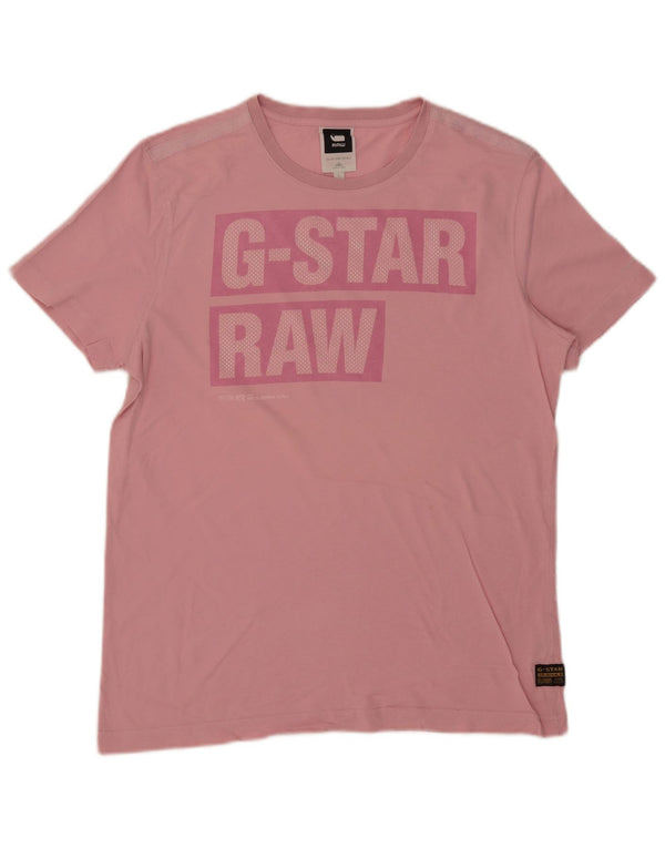 G-Star Mens Graphic T-Shirt Top Large Pink Cotton