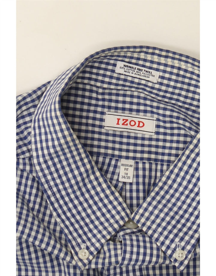 IZOD Mens Regular Fit Shirt Size 18 2XL Blue Gingham Cotton