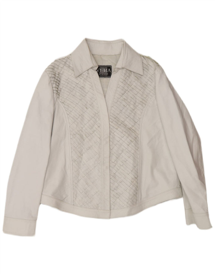 Vintage Womens Bomber Leather Jacket UK 16 Large Grey Leather