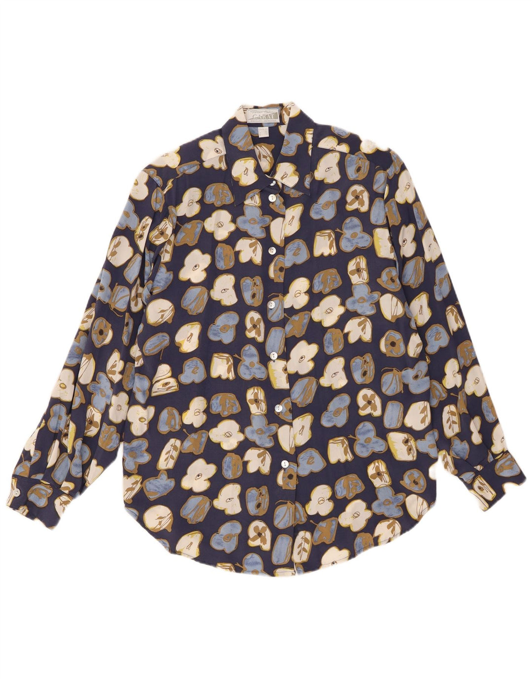 PETER HAHN Womens Carrot Shirt Blouse UK 12 Medium Blue Floral Silk