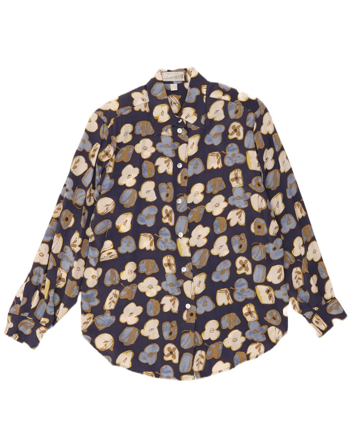 PETER HAHN Womens Carrot Shirt Blouse UK 12 Medium Blue Floral Silk