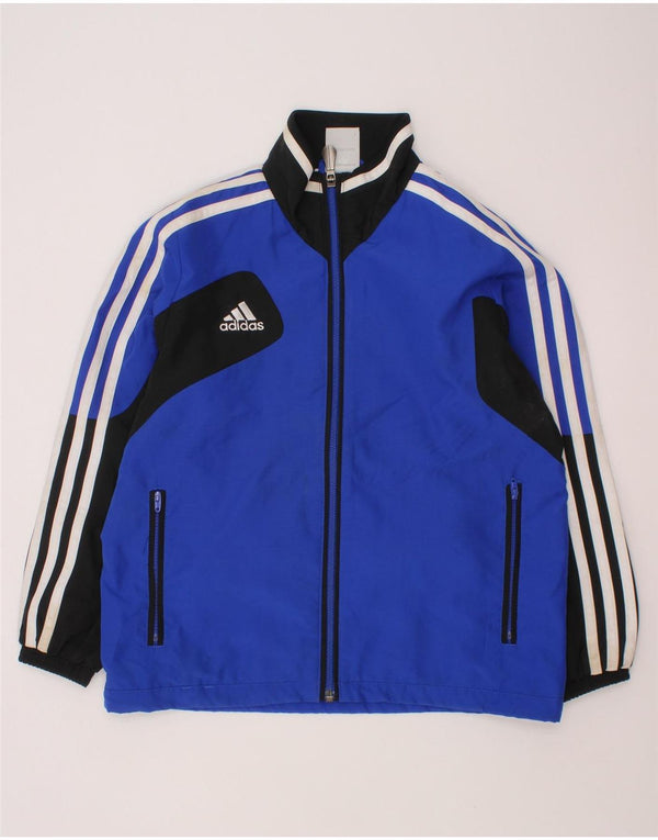 ADIDAS Boys Tracksuit Top Jacket 7-8 Years Blue Colourblock Polyester
