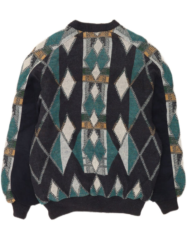 Luciano Chiari Mens Bomber Jacket UK 40 Large Navy Blue Argyle/Diamond