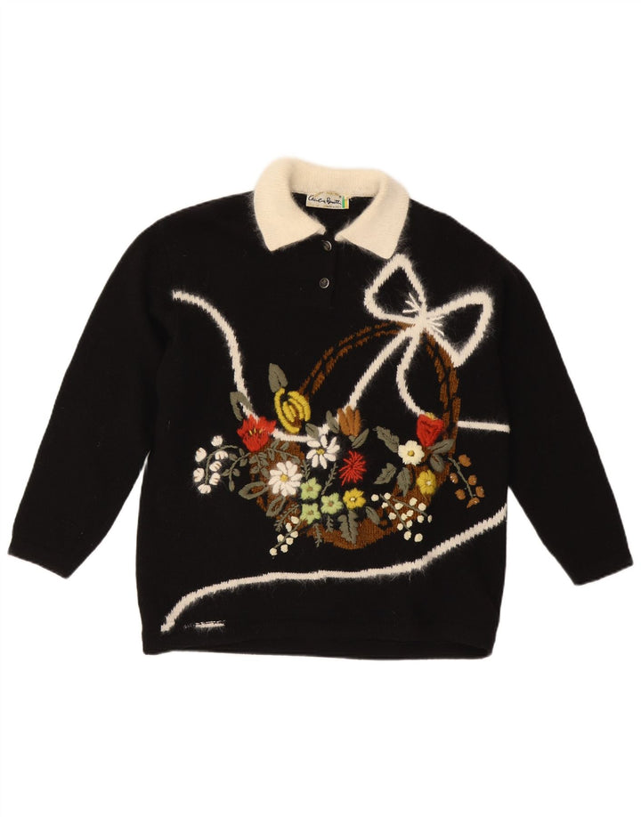 CECILIA BENETTI Womens Polo Neck Jumper Sweater UK 14 Medium Black Floral