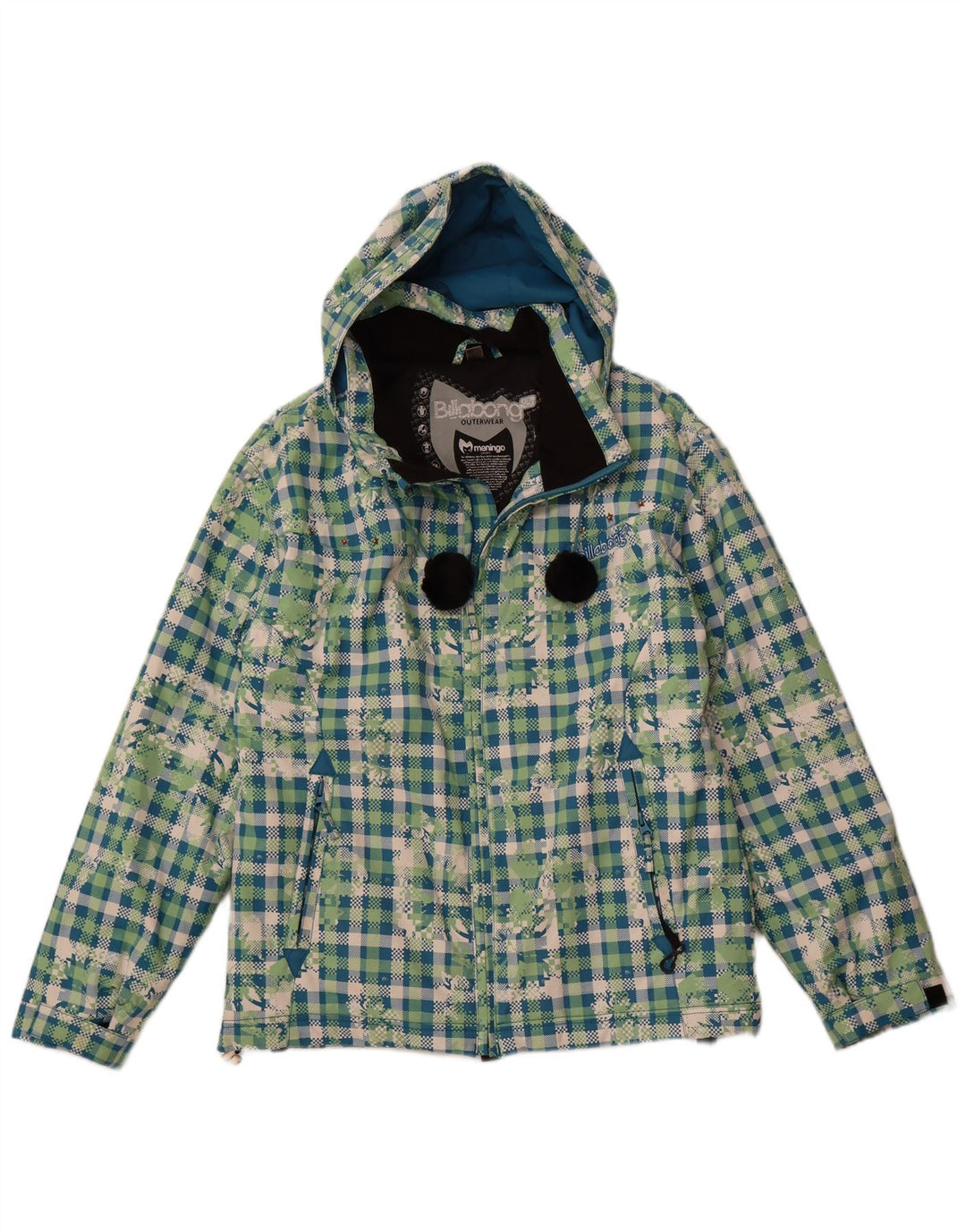 BILLABONG Womens Hooded Windbreaker Jacket UK 14 Large Green Check