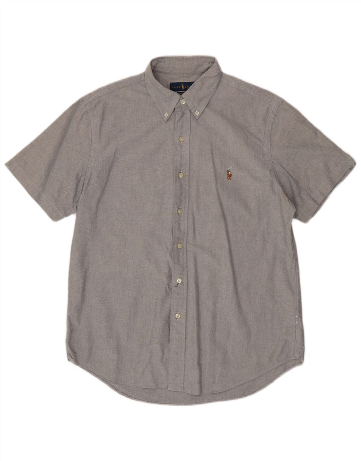 RALPH LAUREN Mens Short Sleeve Classic Fit Shirt Medium Grey Cotton