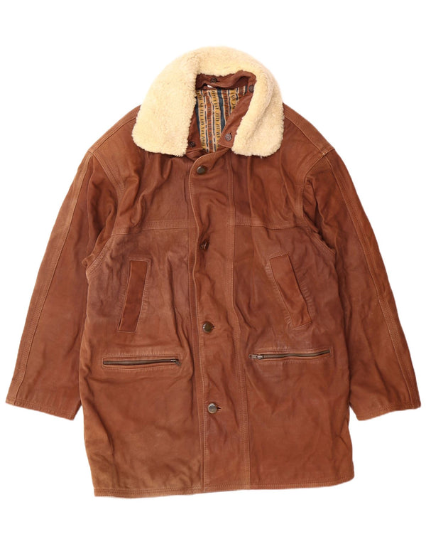 VINTAGE Mens Leather Coat IT 50 Large Brown