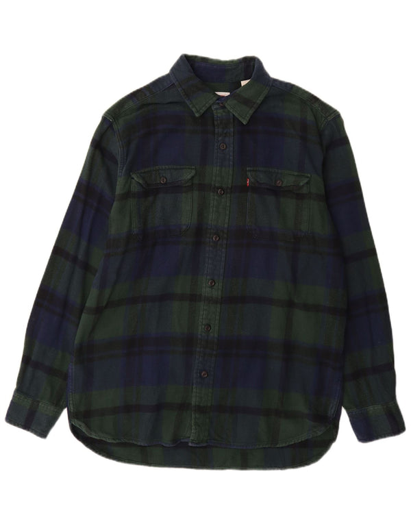 LEVI'S Mens Flannel Shirt Medium Green Check Cotton