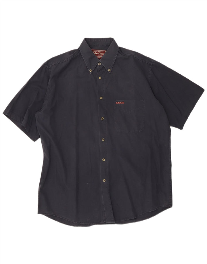 MARLBORO CLASSICS Mens Short Sleeve Shirt Large Navy Blue Cotton