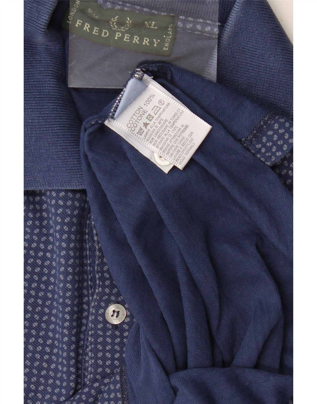 FRED PERRY Mens Polo Shirt XL Navy Blue Spotted Cotton