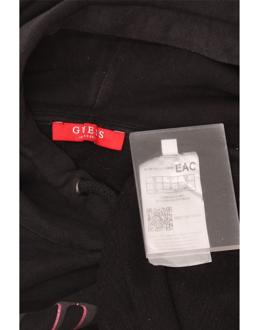 GUESS Womens Oversized 3/4 Sleeve Graphic Hoodie Jumper UK 8 Small Black